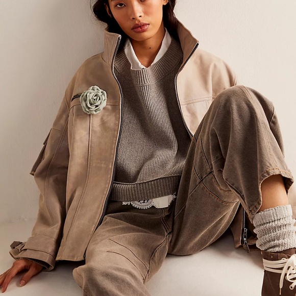 NWT Free People We The Free Skyline Leather Jacket Jack Rabbit - Picture 4 of 11